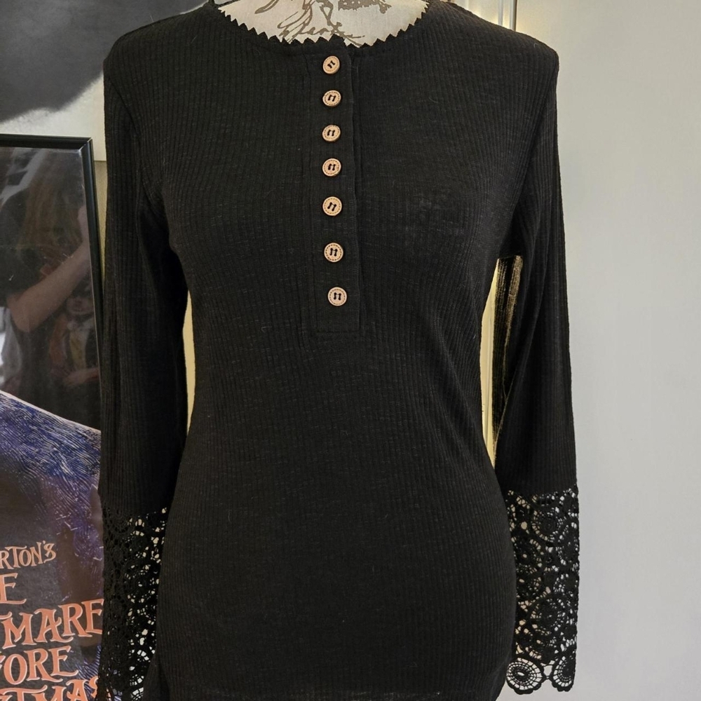 Black Long Sleeve Top With Lace Sleeves